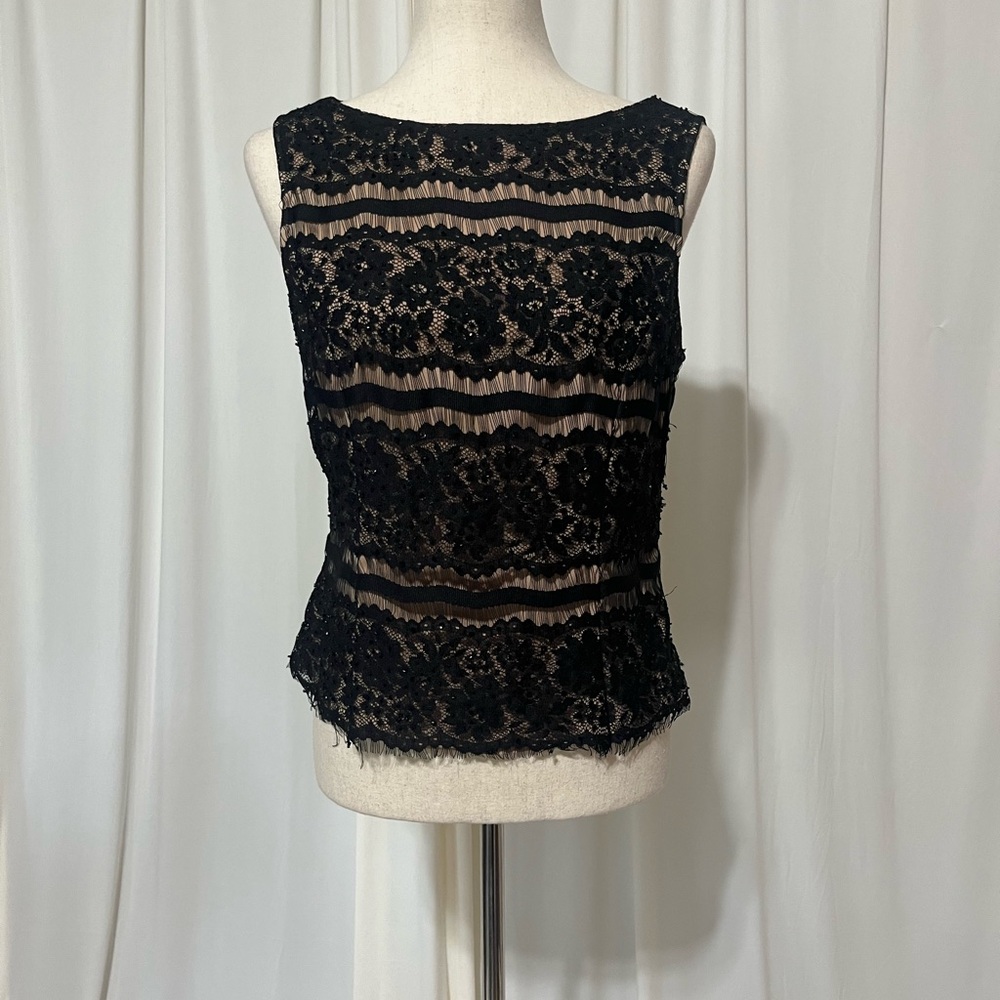 JS Boutique Black Beaded Lace‎ Blouse Size 8